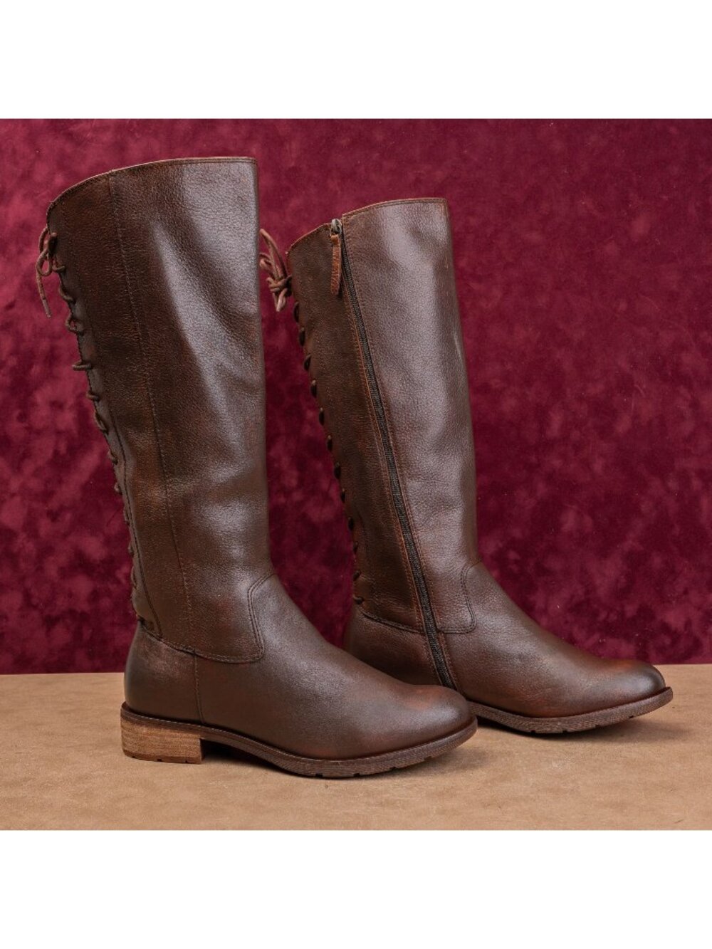 Sofft Women Sharnell II Brown Leather Back Lace-up Rust Riding Knee Boots 9.5